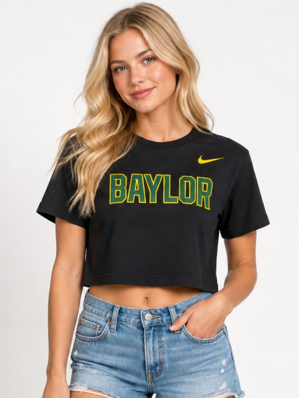 Nike Baylor Bears Cropped Tee Black Gold Green Dri-FIT Size Small